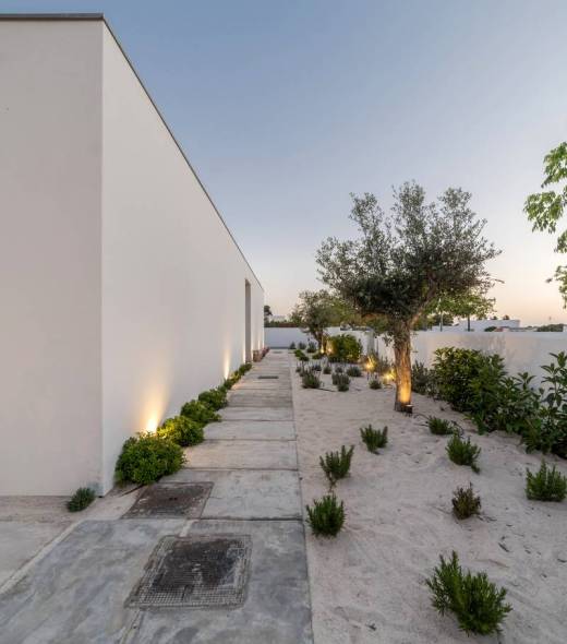 Modern villa outside view at blue hour